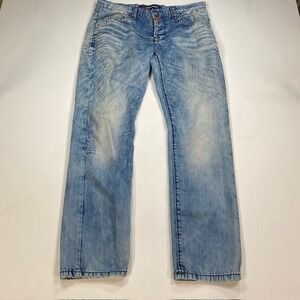 Cipo & Baxx Mens C-981 Distressed Acid Wash Straight Leg Jeans Blue 34x32